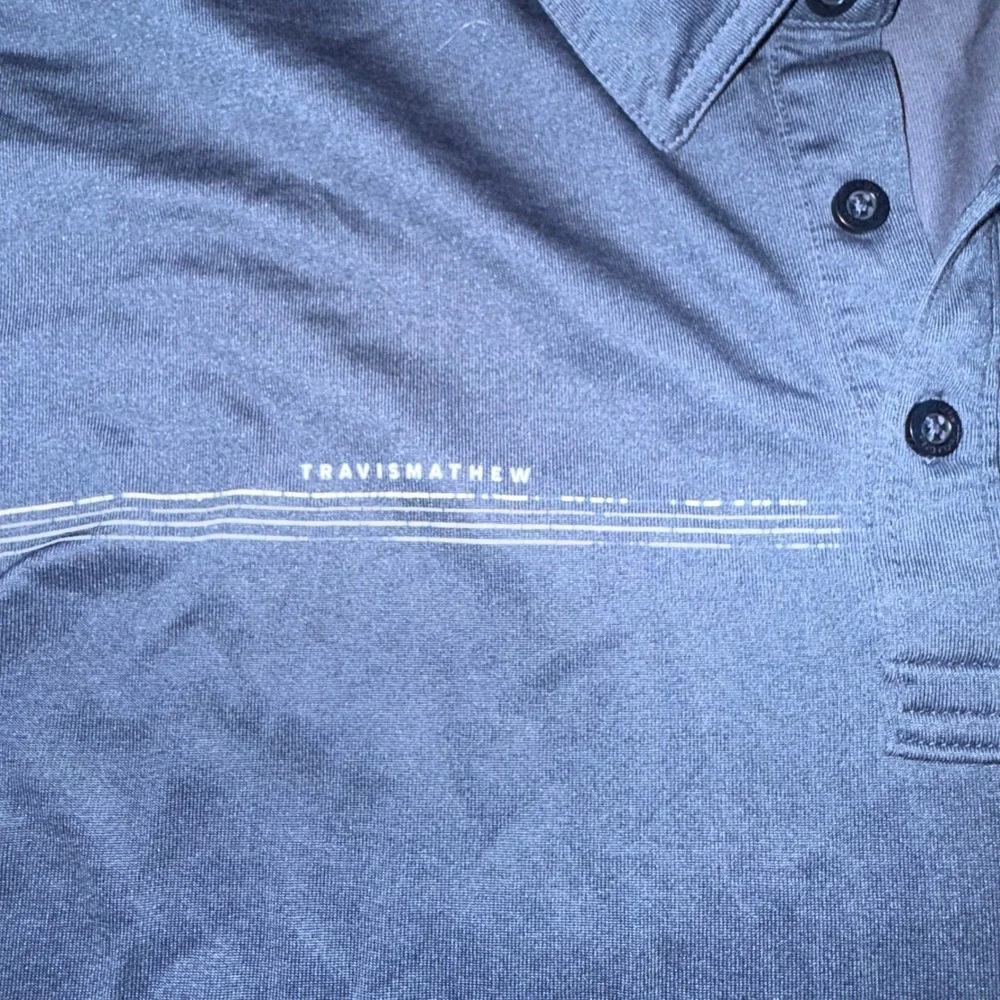 TravisMathew Polo Shirt XL Navy Blue Palm Tree Graphic Performance Golf Top